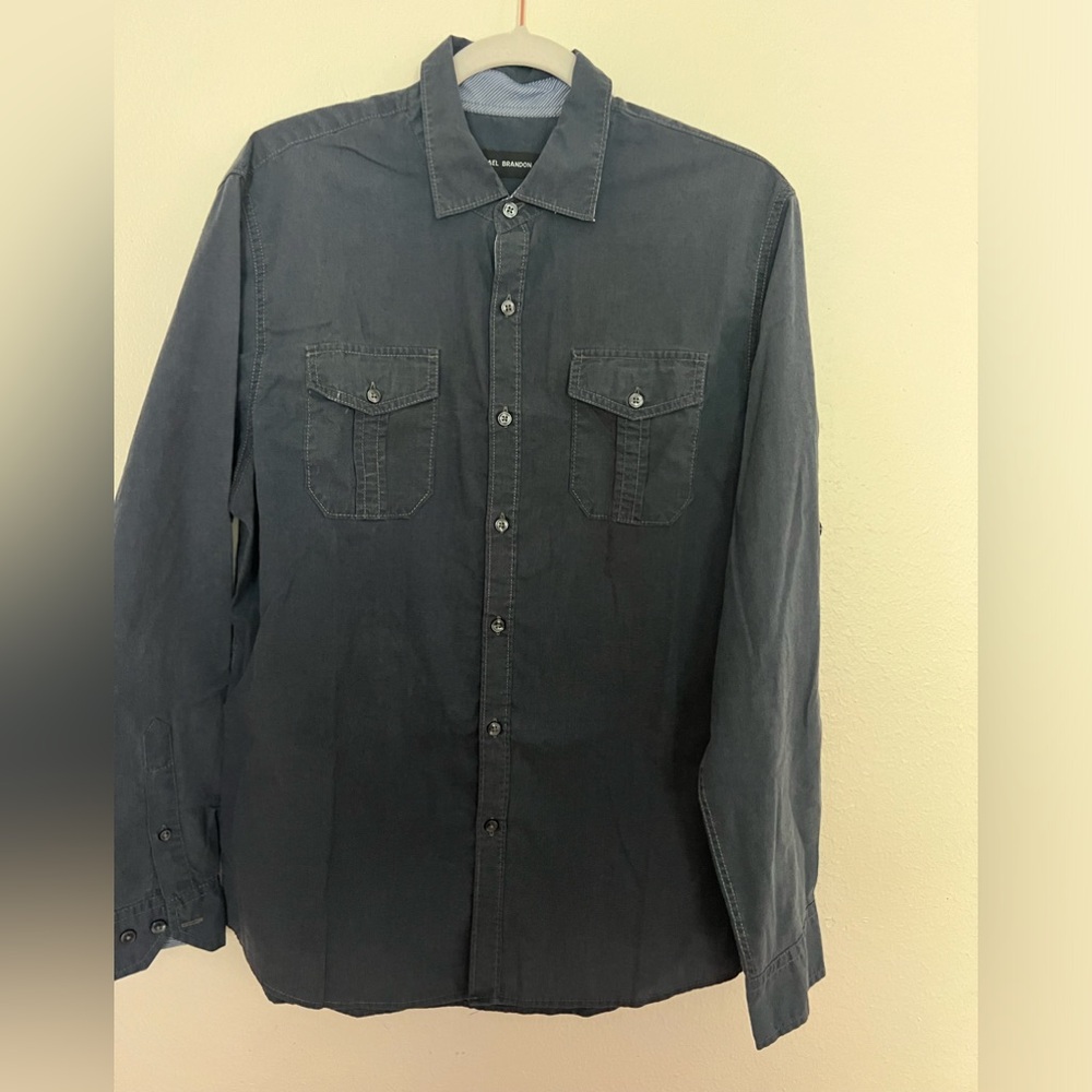 Micheal Brandon washed navy men’s casual button shirt
